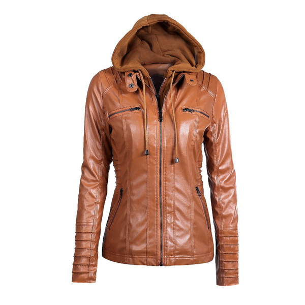 2018 Female Leather Jacket Plus Size Leather Jacket For Women Autumn Winter Motorcycle Hooded Faux Long Sleeve PU Coat