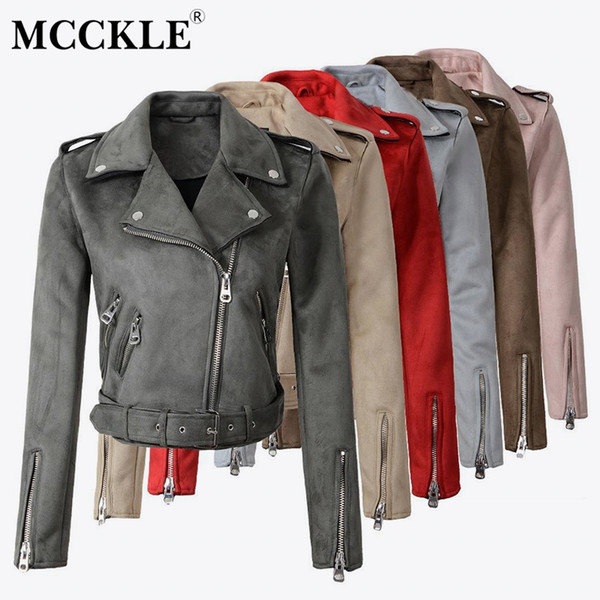 MCCKLE 2018 Autumn Winter Women Suede Faux Leather Jacket Fashion Zipper Matte Motorcycle Coat Female Biker Jackets Outerwear