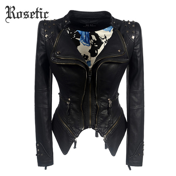 Rosetic Jacket Women Faux Leather PU Jacket Winter Autumn Black Motorcycle Outerwear Gothic Faux leather Coats Chaqueta