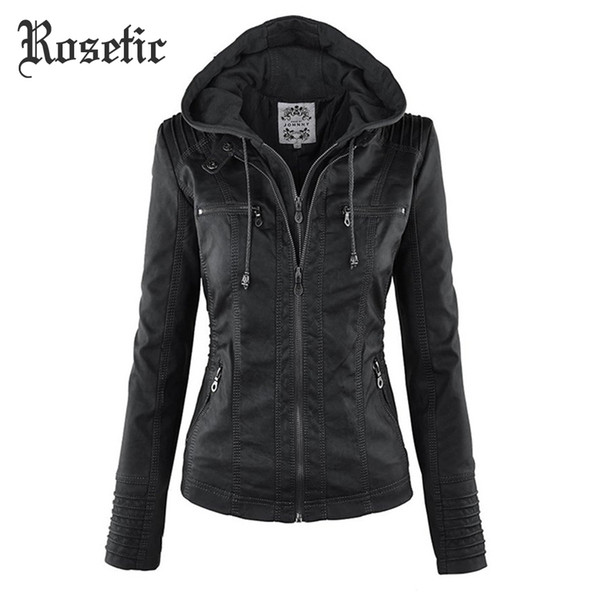 Rosetic Gothic faux leather coats Women hoodies Winter Autumn Motorcycle Jacket Black Outerwear faux leather PU Jacket Coat HOT