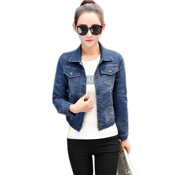 Summer Large size Retro leisure denim jacket female autumn new Korean Slim short jacket wild solid color long-sleeved jeans