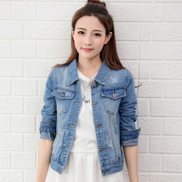 Fashion Jeans Jacket Women Spring 2XL XL Autumn Long Sleeve Stretch Short Denim Jacket White Pink Coats