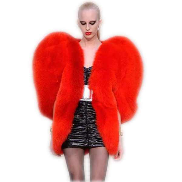 2018 Winter new Women peach heart Faux fur cloak long style Plus Size fox hair Red Sexy Fox Fur Jackets Outerwear Coats Z309