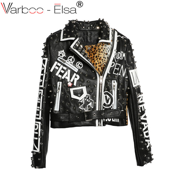 2017 Fashion Autumn Women Punk rock Heavy Metal Street Short Leather Jacket Zipper Rivet Long Sleeve Motorcycle Coat