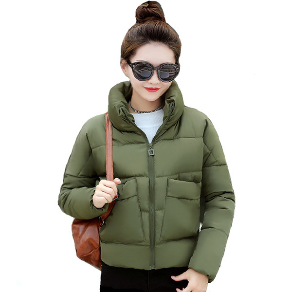 2018 Women Winter Jacket Stand Collar With Two Big Pocket Female Coat Cotton Padded Womens Casaco Feminina Inverno Warm