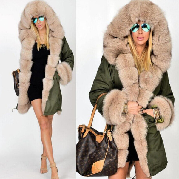 Womens Faux Fox Fur Parka Long Coat Ladies Camoufl
10000
age New 2018 Winter Padded Jacket Fur Collar Hooded Overcoat Plus Size 4XL 5XL