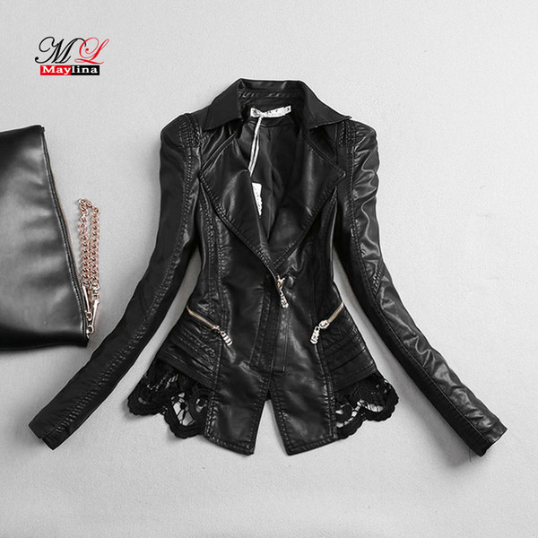 Maylina Plus Size Autumn Leather Jacket Women Short Black Lace Pu Leather Coat 2018 New Ladies Winter Motorcycle Outwear