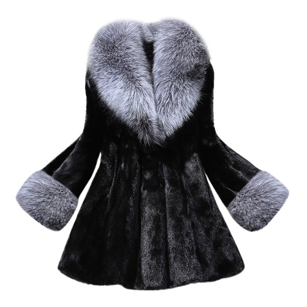 KLV 1PC Women Coat Polyester Autumn Winner Long Section Of Imitation Mink Fox White Black Coat With Cap Fur Printing z1126