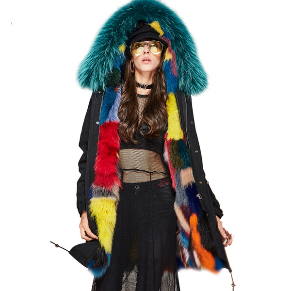 New Fashion Woman Luxurious Multicolor Real Fox fur Military Parka detachable Hooded Coat Outwear Winter Jacket