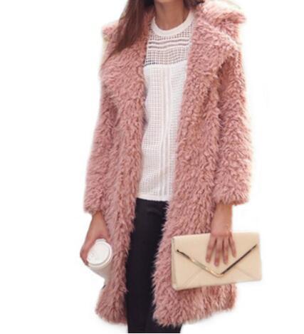 2017 new women Warm winter faux fur coat Fashion streetwear lapel long Wool coat casual autumn jacket outerwear 3 colors