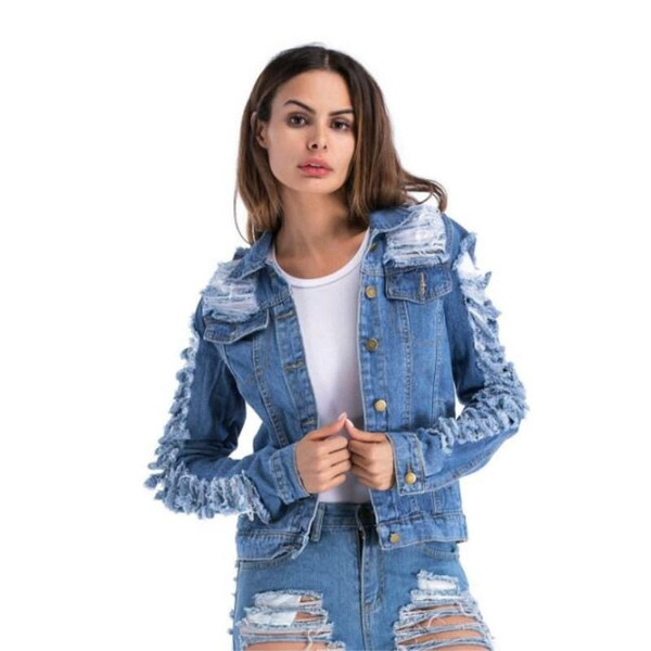 2018 M-5XL women broken hole Jean Jacket Clothing Denim Jacket Fashion women Jeans Jacket slim autumn Outwear women Cowboy Latest fashion