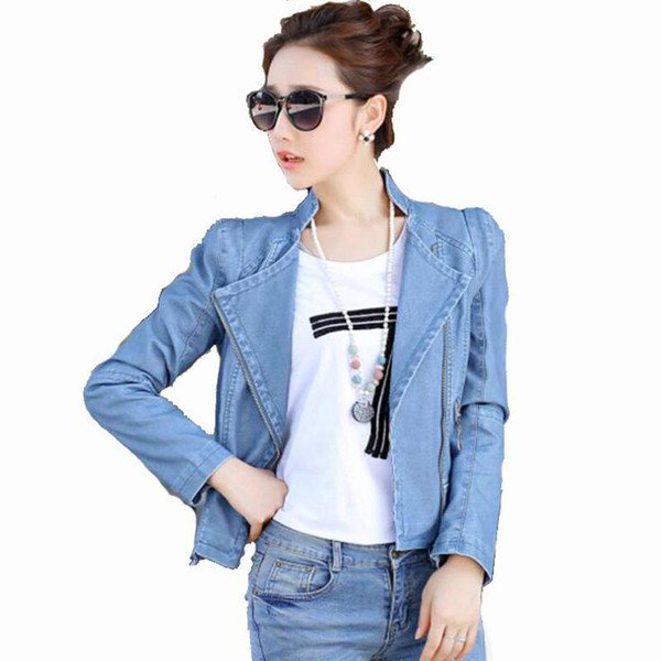 Blue Women PU Jacket Fashion Slim Plus Size Leather Jackets for Women 2017 New Long Sleeve Short Female PU Motorcycle Jacket Free Shipping