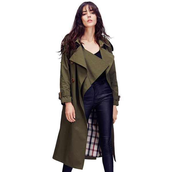 Autumn New High Fashion Brand Women's Double Breasted trench coat Wasserfall Collar outwear Loose Clothing