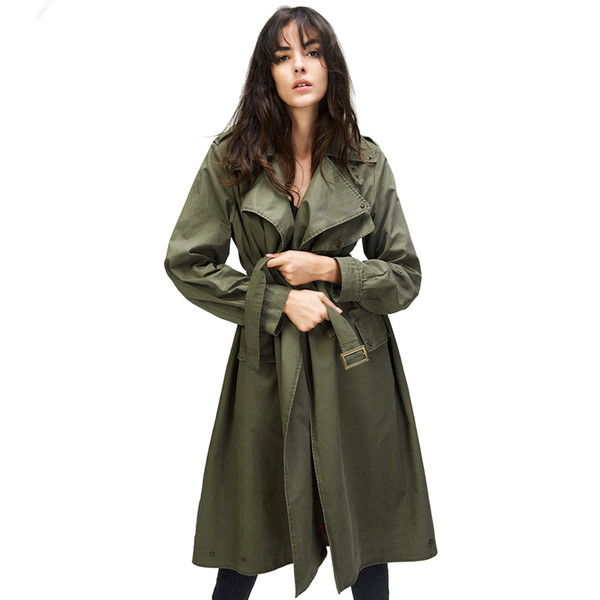 Autumn New Fashion Women's Casual trench coat Cotton Vintage Washed Military Outwear Loose Clothing with belt good quality