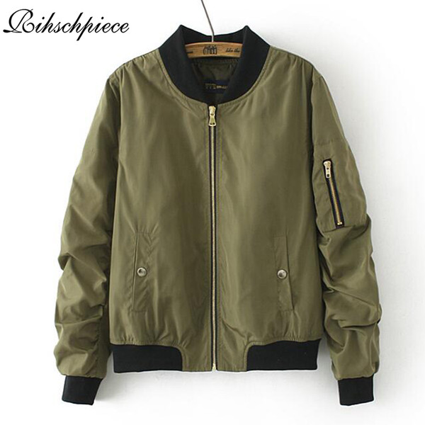 Rihschpiece 2017 Bomber Jacket Women Windbreaker Female Army Green Basic Coat Pocket Short Jackets RZF1326