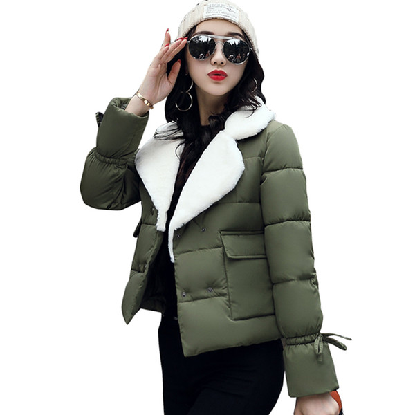 2018 turn down collar women winter coat female outerwear ladies thick warm short jacket slim breast button jaqueta feminina