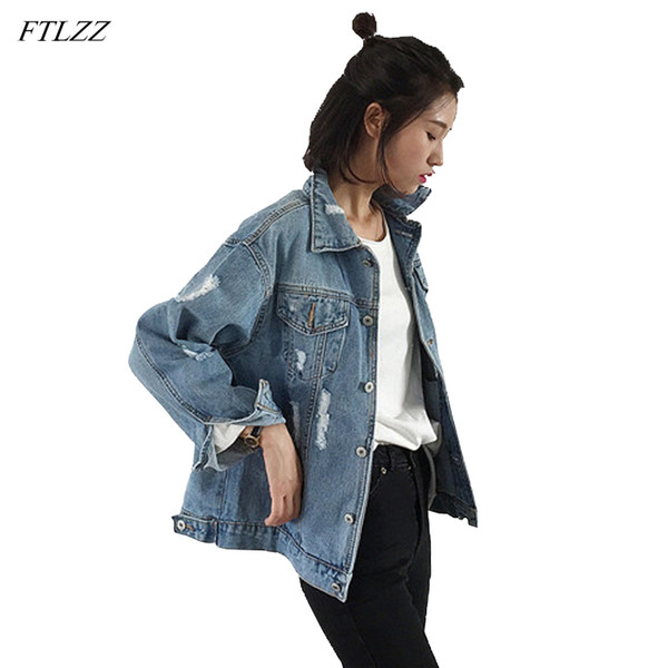 Ftlzz 2018 Women Basic Coat Denim Jacket Autumn Winter Jeans Vintage Long Sleeve Female Outwear