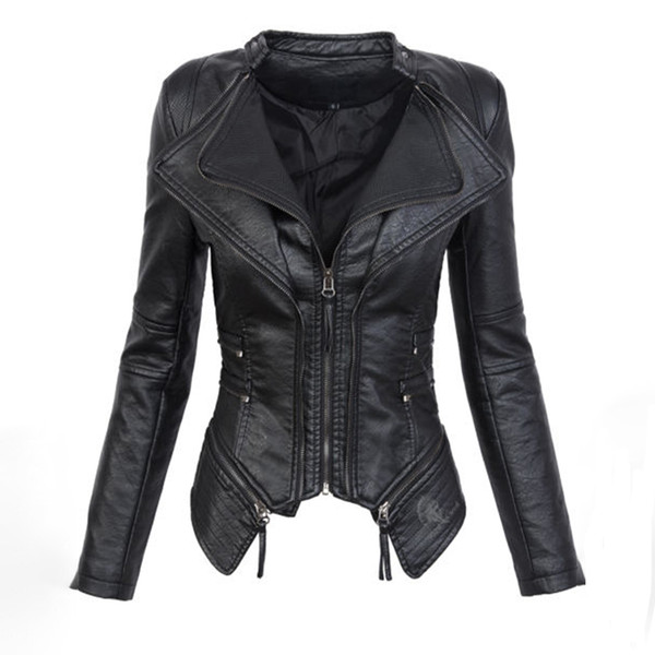 Black Gothic faux leather PU Jacket Women Winter Autumn Fashion Motorcycle Jacket Coat Punk Zipper Outerwear Plus Size Fall Coat