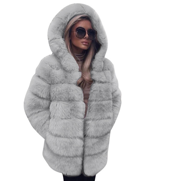 Cotton Top Thin Cardigan Coat Women Fashion Luxury Faux Fur Coat Hooded Autumn Winter Warm Overcoat USPS Dropshipping #927