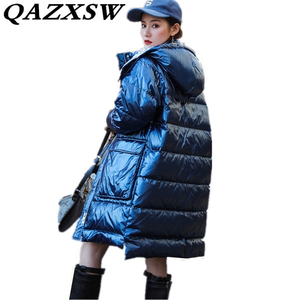 New Hot Winter Large Size Warm Thicken Hooded Women Long Down Jacket Fashion Trendy Temperament Solid Loose Down Coat LF207