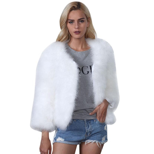 Womail 2018 New Designer WomenWomen Faux Fur Ostrich Feather Soft Fur Coat Jacket Fluffy Winter Xmax Parka autumn L30730