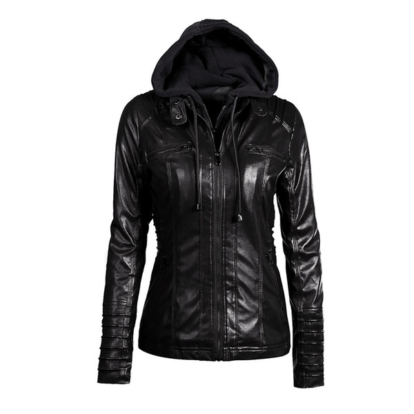 Faux Leather PU Female Jacket Coat Women Hoodies Winter Moto Leather Jacket Turn Down Collor Ladies Zipper Outerwear Plus Size