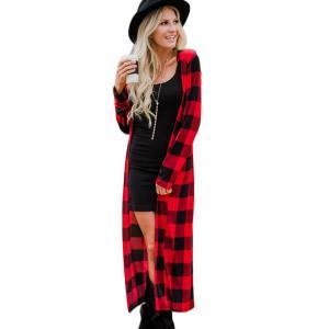 Women Plaid coat Lady long Cardigan tops causual long sleeve V neck jackets Outwear plaid Trench Coats GGA1551