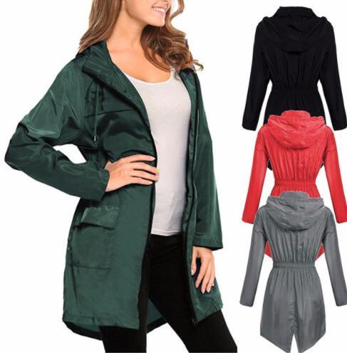 Womens Waterproof Rain Coat Long Sleeve Hooded Wind Jacket Outdoor Outwear Hiking Coat Raincoat Jacket KKA6501