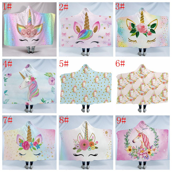 unicorn Cloak Blankets 3D printed cartoon winter warm Sherpa Fleece Hooded Blanket Kids Plush Carpet Mat Rug Christmas130*150cm FFA1323 20pc