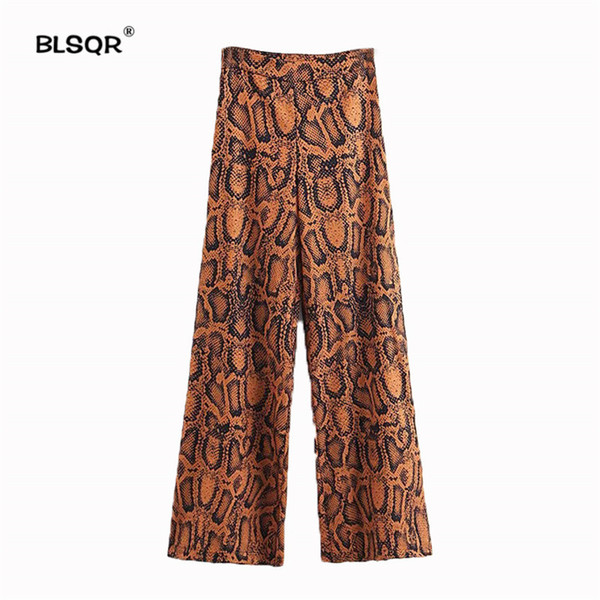 Women Elegant Snake Print Wide Leg Pants European Style Female Casual Autumn Full Length Trousers