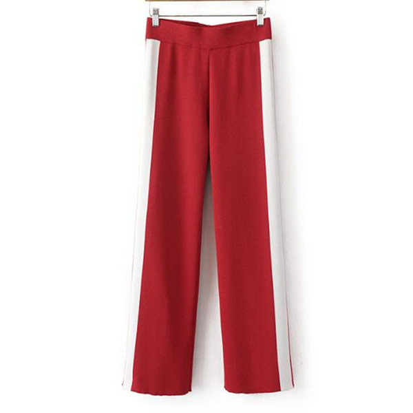 Vintage Contrast Color White Stripe Wide Leg Pants New Woman Elastic Waist Full length Trousers Femme Casual Pants Red Blue