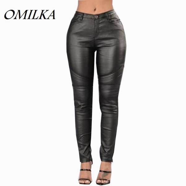 OMILKA New 2017 Hot Autumn Women PU Faux Leather Pant Sexy Slim Skinny Pencil Pants Plus Size Black Red Pencil Leather Trousers