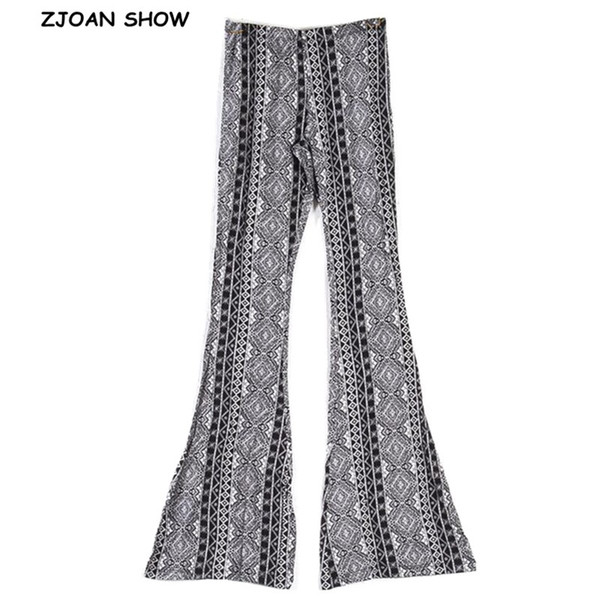 2019 New Black Geometric Print Flare Pants Women Bohemian Tribal African Print Long Trousers Bell Bottom Leggings Hippie Pants