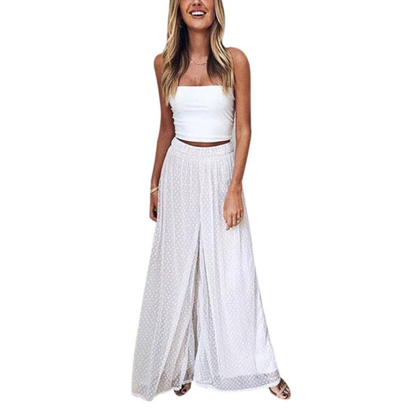 Ladies Polka Dot Loose Straight Trousers Women Summer Chiffon Wide Leg Pants Trousers