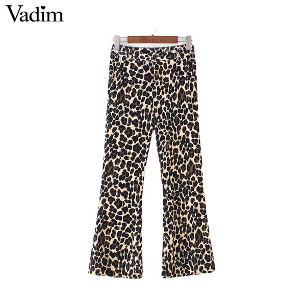 Vadim women velvet leopard print flare print pants animal pattern high waist stretchy ankle length trousers pantalones KA374