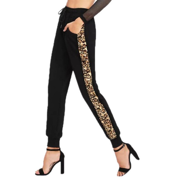 Women Leopard Printed Long Pants High Waist Drawstring Slim Stretch Trousers Leopard Pencil Pant Full Length Women Pants