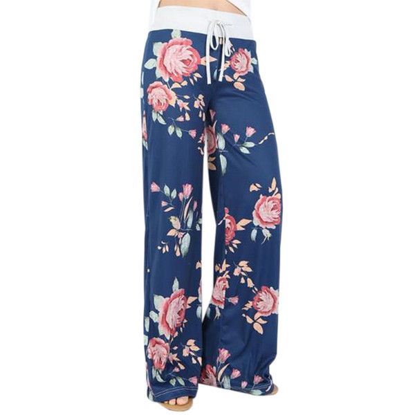 Floral Prined Wide Leg Pants Loose Casual Pants Long Trousers 2017 Femme Autumn Low Waist Drawstring Women Plus Size GV758