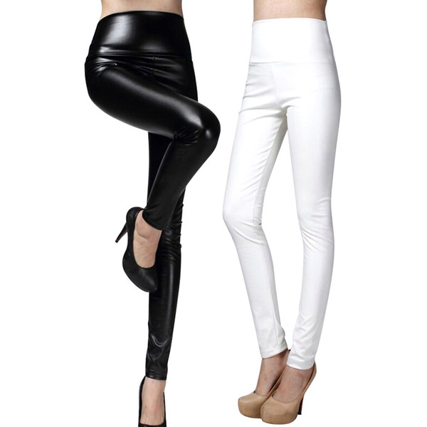 High Quality PU Leather Pants Women Winter female high waist elastic pu leather fleece stretch Slim women pencil pants