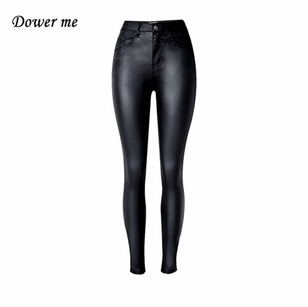 Fashion Women's Solid Black High-waist Elastic Pencil Pants Sexy Tight PU Coating Imitate Leather Trousers YN291