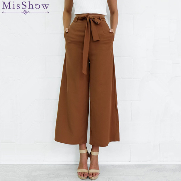 2017 Fashion Women Elastic High Waist Wide Leg Pants OL Casual Loose Palazzo Pants Black Ladies Trousers S-XL Pantalon Femme