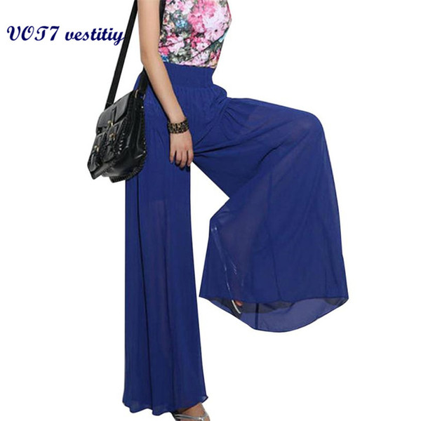 VOT7 vestitiy 2017 Autunm fashion Lady Wide Leg Chiffon High Waist Pants Long Loose Culoes Trousers Sep 8 Hot sale