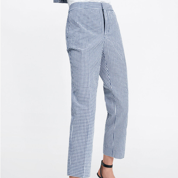 Solid Pink Plaid Color Loose Pants Women Fashion Ankle Length Pants Women Elegant Zipper Waist Trousers Female Ladies CE02