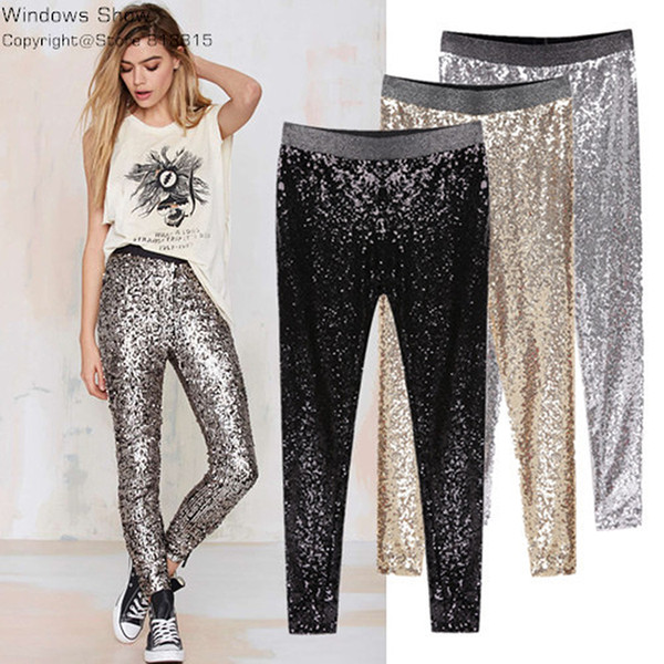 Colysmo Sequin Trousers Women Sparkle Metallic Pants Women Sequin Pants Skinny Woman Trousers Stretch Pencil High Waist