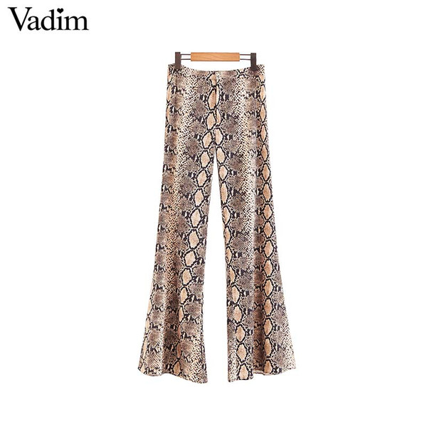 Vadim women elegant snake print flare pants elastic waist pockets pleated ladies casual streetwear stylish trousers mujer KA289