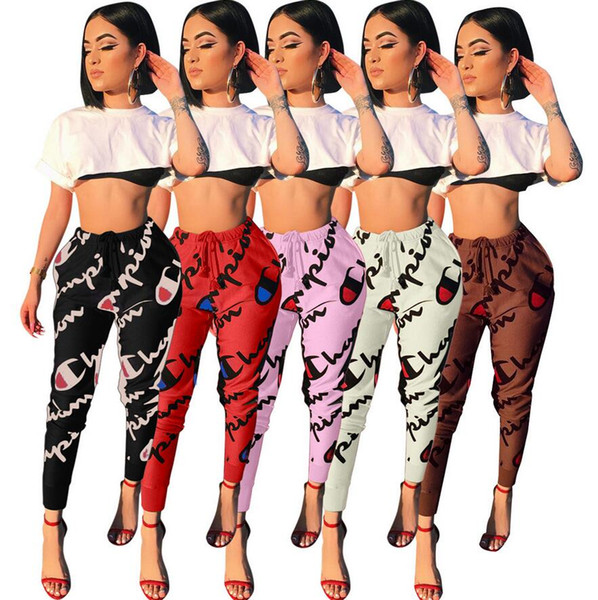 Spring and Autumn New European and American hot digital printing 5 color sports casual pants 