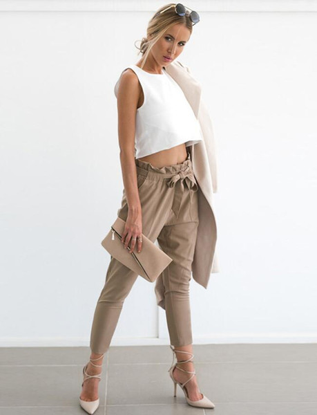 Hot Summer Fashion New Women's Wood Ear Belts Women Casual Trousers Slim Feet Trousers 