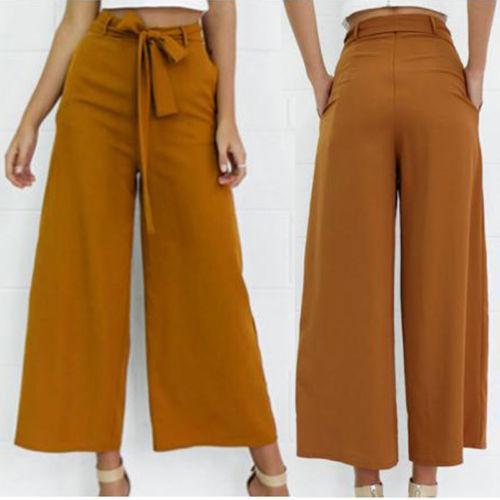 Fashion Womens Ladies Palazzo Pants Korean Style High Waisted Wide Leg Trousers Loose Casual Bandages Long Pant