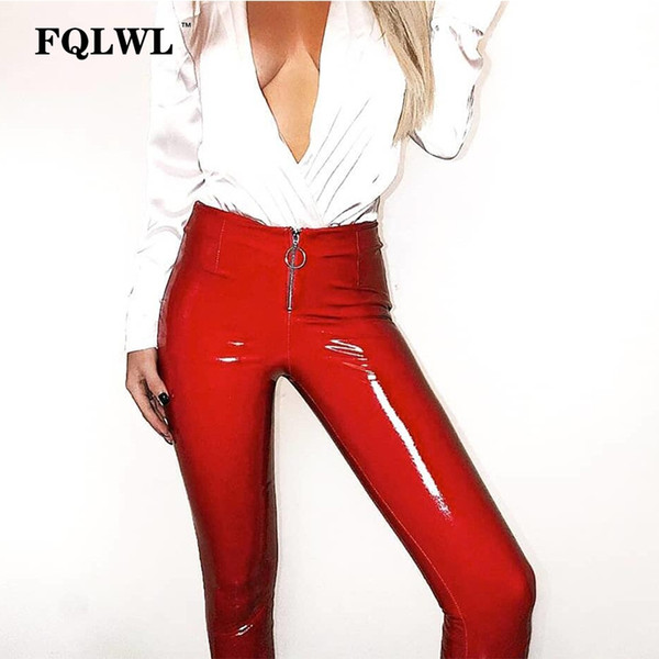 FQLWL Pvc PU Leather Pencil Pants Women High Waist Zipper Casual Bodycon Trousers 2018 Summer Streetwear Pantalon Femme Leggings