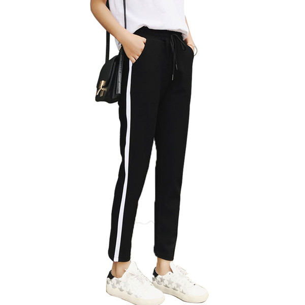 2018 Summer New Brand Sweatpants Casual Harem Pants Women Loose Trousers Black Striped Side Sweat Pants Female Runing Sport Pant