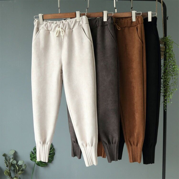 Women's Harem Pants With Pocket Leather Suede High Waist Women Sweatpants 2019 Spring Autumn Casual Loose Trousers Female Pants